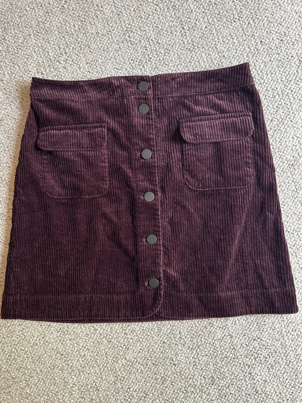 LOFT Plum Corduroy Button-Front Mini Skirt